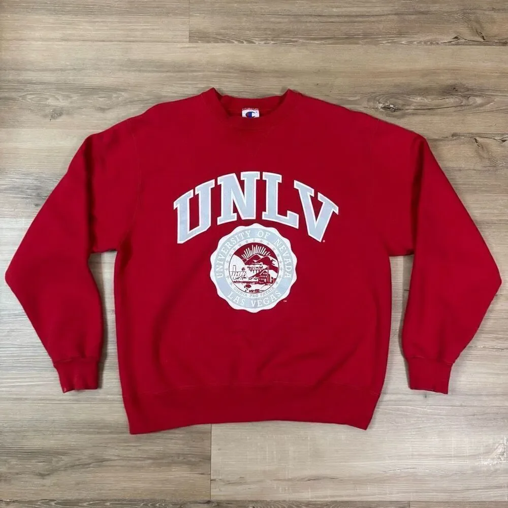 Vintage Champion L UNLV Crewneck Sweatshirt Red University Las Vegas College - Picture 1 of 4